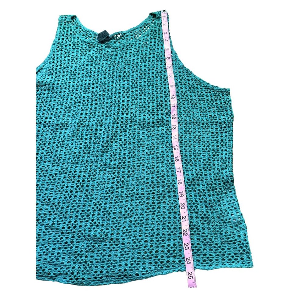SOLD vintage 90s teal knit cotton mesh shirt size large - Picture 4 of 8
